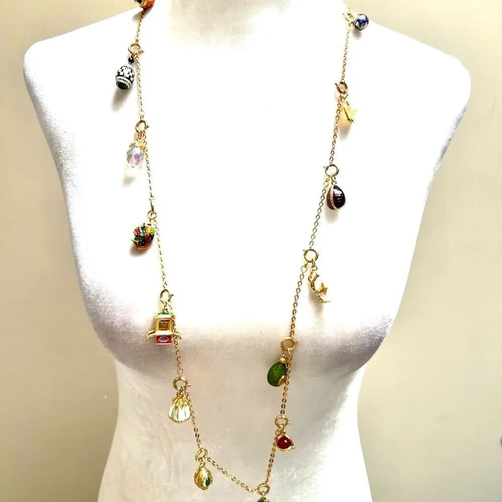 Joan Rivers gold tone Multi-Charm Long Necklace